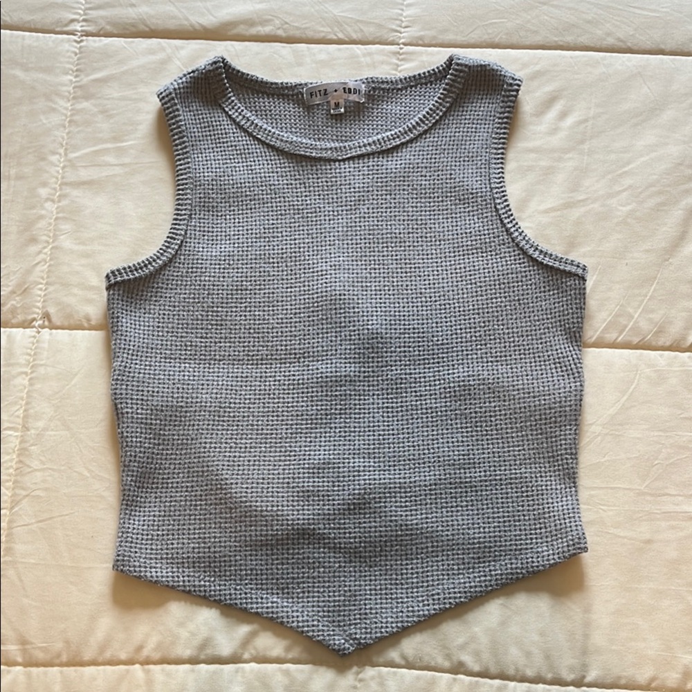 Buckle Gray Asymmetrical Ribbed Tank Top